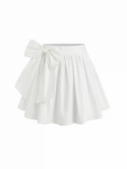 Cotton Bowknot Pleated High Rise A-line Mini Skirt