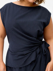 Boat Neck Stripe Ruched Knotted Wide Leg Jumpsuit Curve & Plus