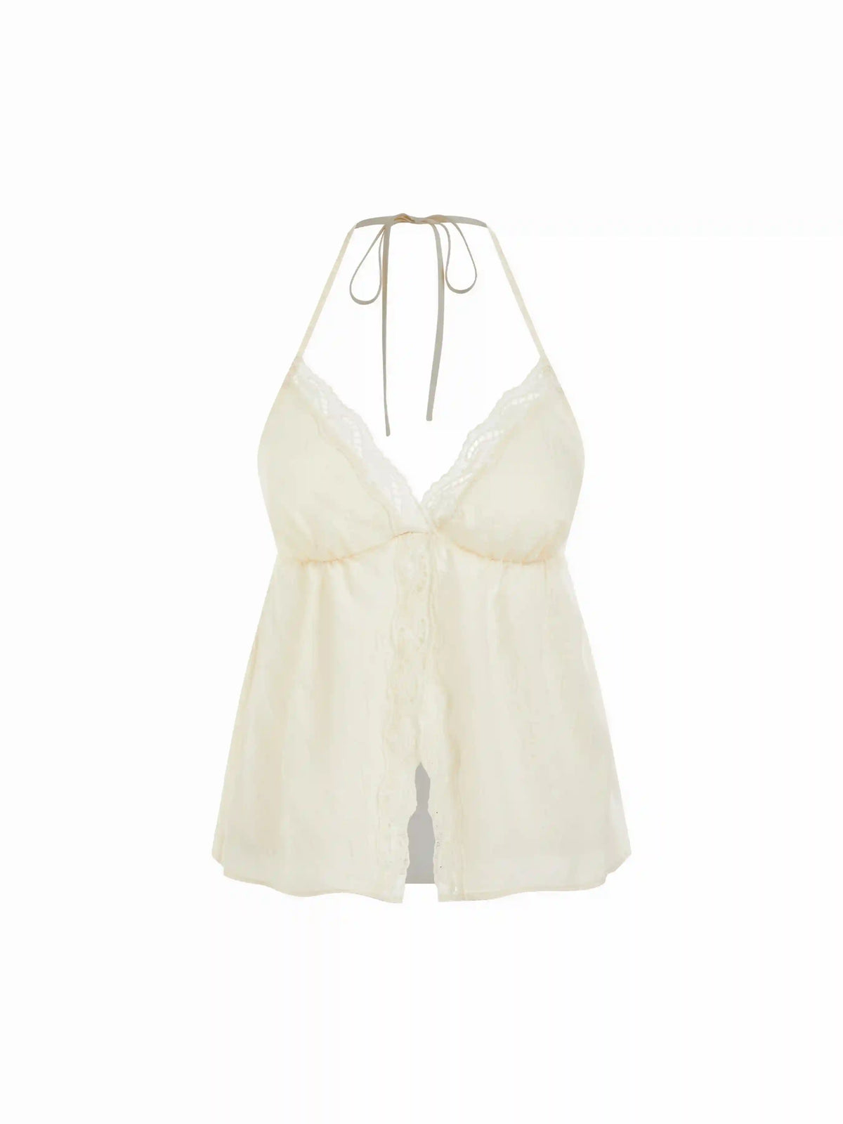 Halter Neckline Lace Trim Split Cami Blouse