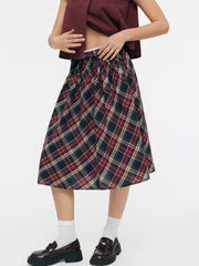 Cotton-blend Mid Rise Plaid A-line Midi Skirt
