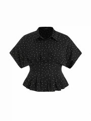 Polka Dot Ruched Cinched Waist Batwing Sleeve Blouse Curve & Plus