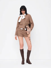 Tweed Houndstooth Round Neckline Long Sleeve Jacket