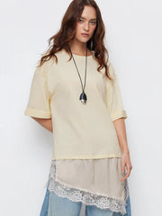 Oversized Lace Panel Short Sleeve Tee