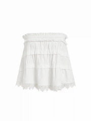 Cotton Ruffled Tiered Lace Trim Bandeau Top