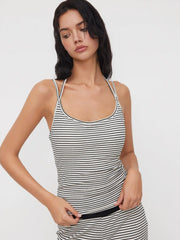 Built-in Bra U-neckline Stripe Knotted Cami Top