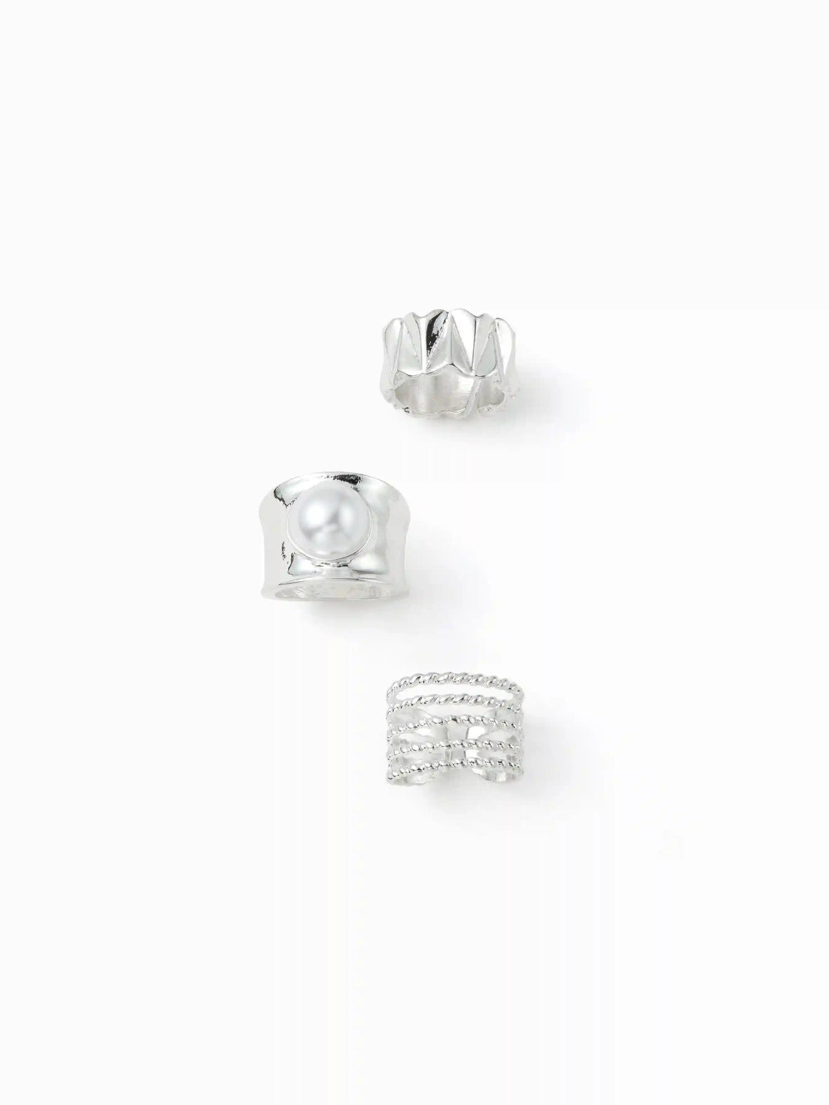 3PCS FAUX PEARL & TWISTED RING SET