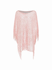 KNITTED FRINGED CAPE