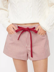 Cotton-blend Low Rise Stripe Bowknot Shorts