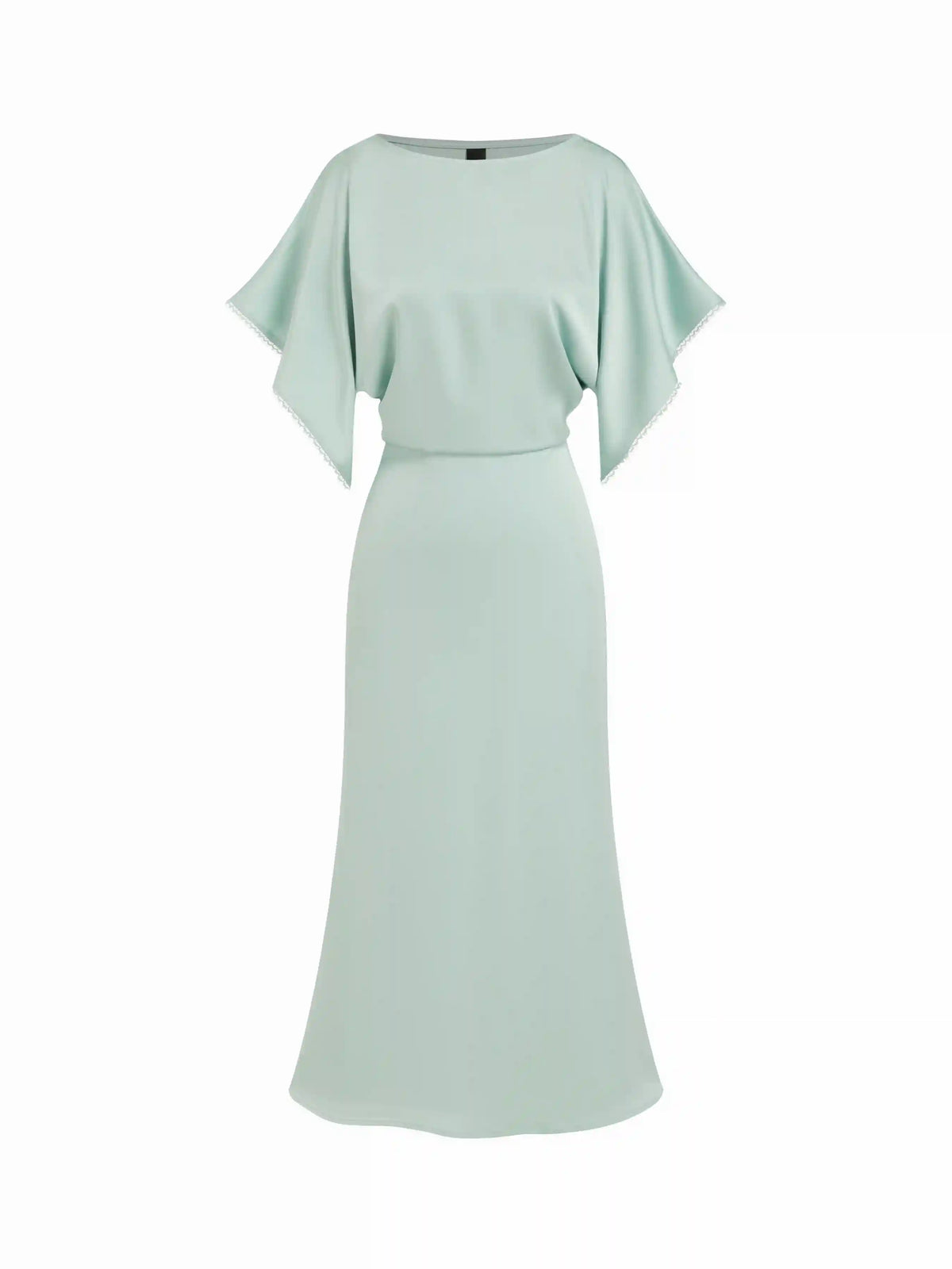 Satin Boat Neck Batwing Sleeve Lace Trim Maxi Dress