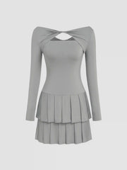Off-shoulder Pleated Cut Out Mini Dress