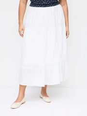 Cotton Mid Rise Embroidery Ruffle Maxi Skirt Curve & Plus