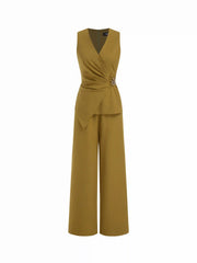 V-neck Ruched Metal Detail Wide Leg Jumpsuit