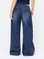 Washed Denim Knotted Low Rise Wide Leg Jeans