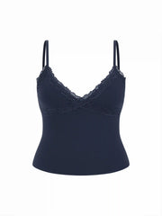 Cotton-blend V-neck Lace Trim Cami Top Curve & Plus