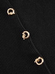 Knit Metal Button Detail Round Neckline Top