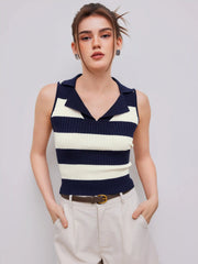 Knit Collar Striped Tank Top