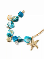 STARFISH & SHELL & FAUX PEARL GEMSTONE BRACELET