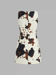 Boat Neck Leopard Print Zipper Mini Dress