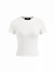Cotton-blend Round Neckline Solid Short Sleeve Cropped Tee