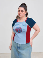 Court Classic 89 Cotton-blend Square Neckline Colorblock Short Sleeve Tee Curve & Plus