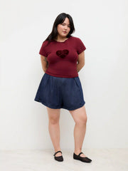 Denim Mid Rise Pleated Shorts Curve & Plus