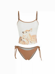 High Stretch Scoop Neck Deer Graphic Tankini Bikini Set