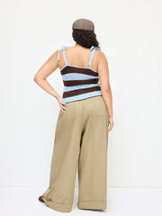 Knit Stripe Snail Embroidery Knotted Cami Top Curve & Plus