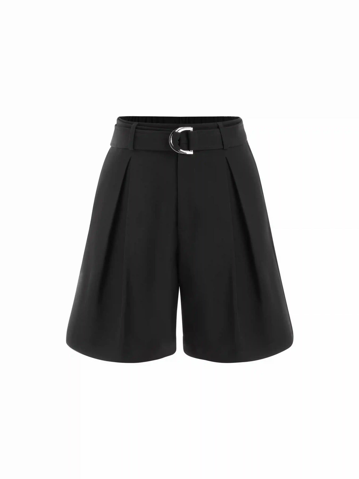 Mid Rise Pleated Shorts With Belt