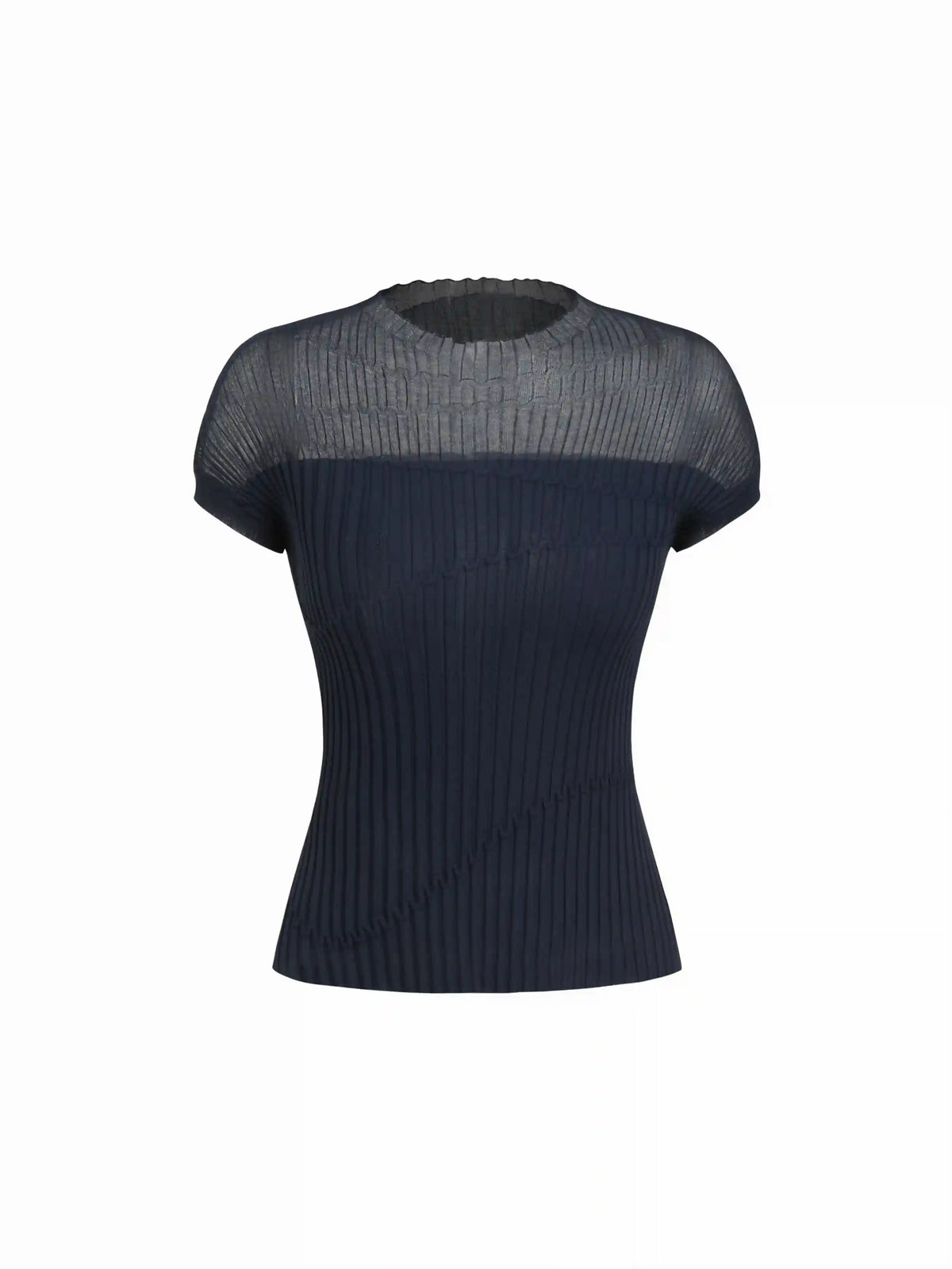 Knit Round Neckline Lettuce Trim Short Sleeve Top