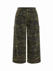 Cider Denim Camo Mid Rise Oversized Wide Leg Cargo Jeans Curve & Plus