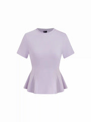 Cotton-blend Short Sleeve Ruffled Hem Tee