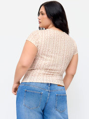 Ditsy Floral Bowknot Lace Trim Short Sleeve Top Curve & Plus