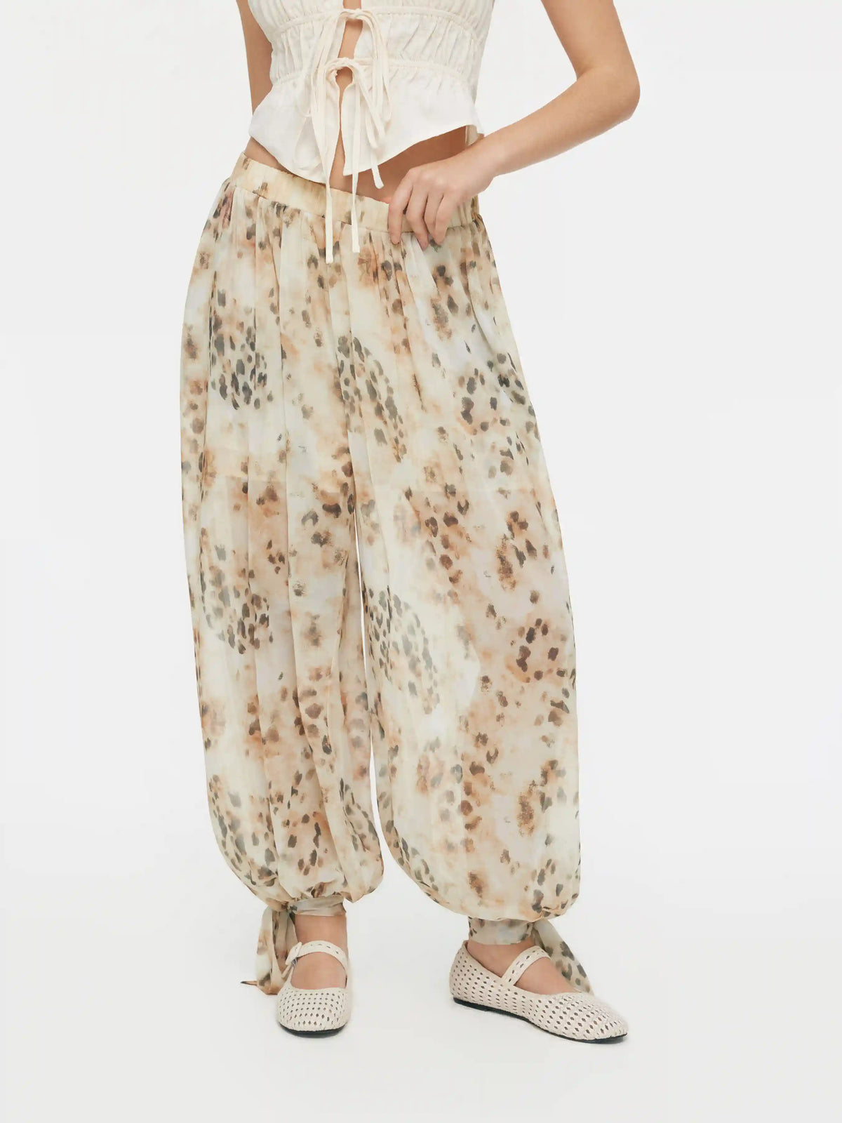 Chiffon Leopard Print Mid Rise Knotted Bloomer Trousers