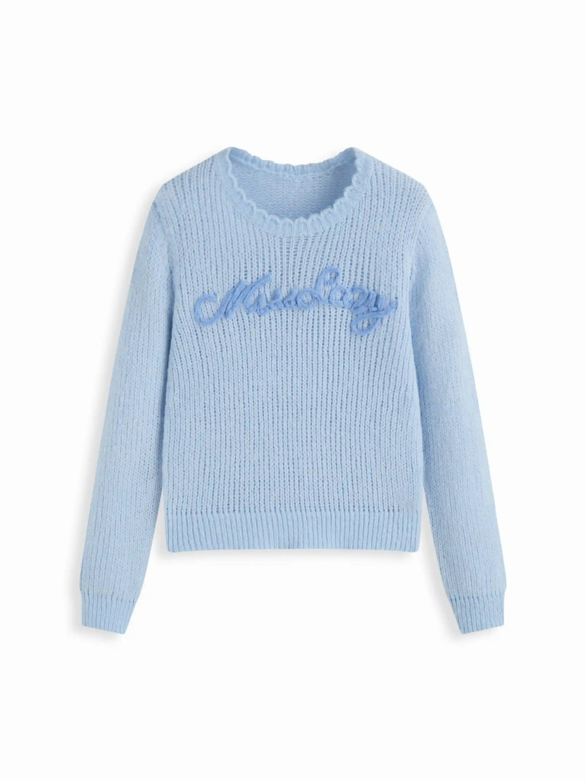 Knit Round Neckline Letter Long Sleeve Oversized Top