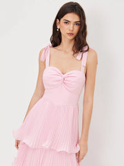 Knotted Twist Ruffle Hem Layered Maxi Dress