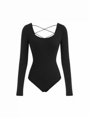 Scoop Neck Lace Up Backless Bodysuit