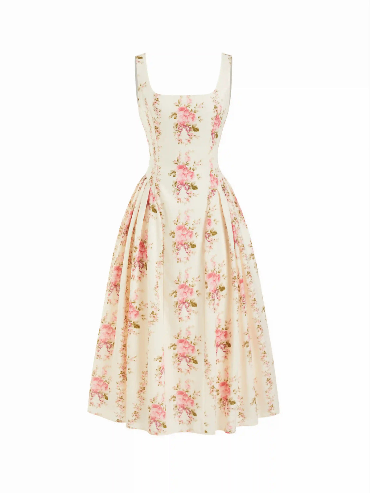 Floral Square Neck Flared Maxi Dress