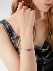AMETHYST CRYSTAL & RHINESTONE MOON & RHINESTONE STAR CHAIN BRACELET