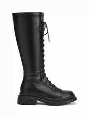 ROUND TOE LACE-UP CHUNKY HEEL KNEE HGH BOOTES