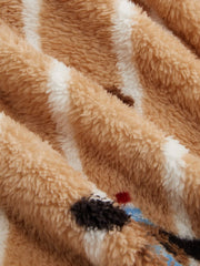 Fleece V-neck Dog Pattern Stripe Robe With Belt