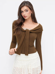 Cotton-blend Off-shoulder Long Sleeve Twist Top