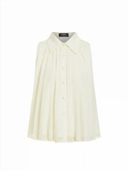 Chiffon Pleated Button Front Oversized Tank Blouse