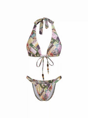 Halter Neckline Aztec Bead Detail Triangle Low Rise Bikini Set