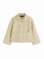 Wool Collar Crop Jacket With Pockets