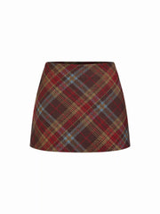 Cotton-blend Plaid Zipper Mid Rise Mini Skirt