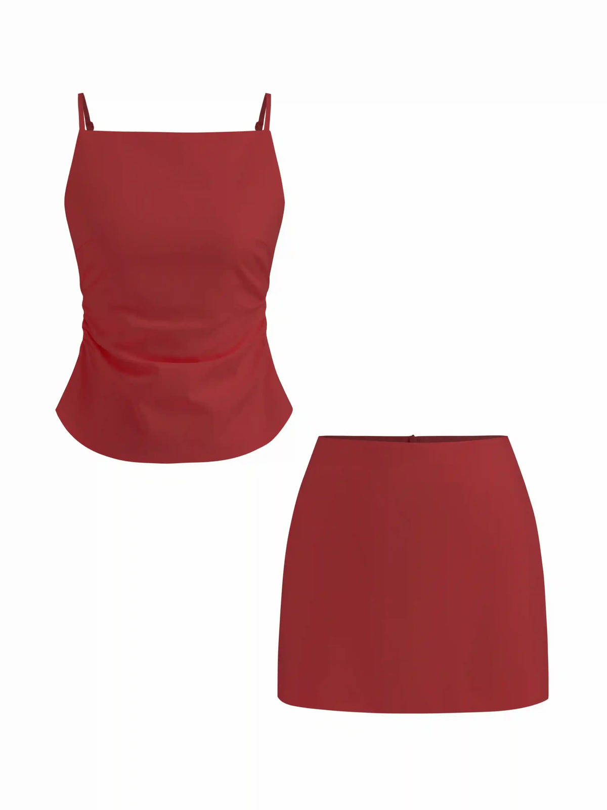 Linen-blend Ruched Criss Cross Backless Cami Top With Mini Skirt Set