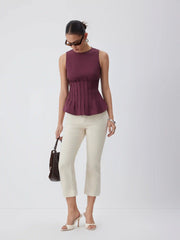 Cotton Ruched Peplum Tank Blouse