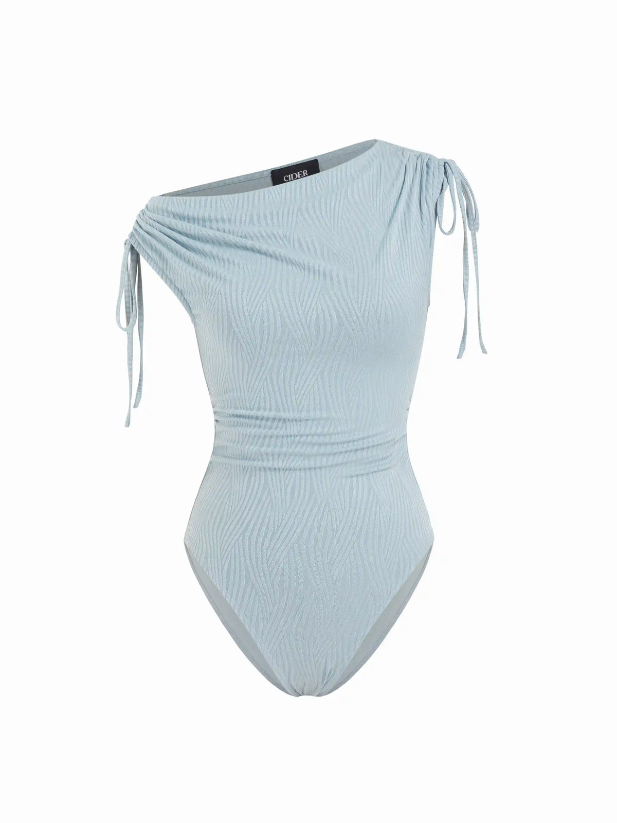 Textured Cowl Neck Drawstring Ruched Sleeveless Bodysuit