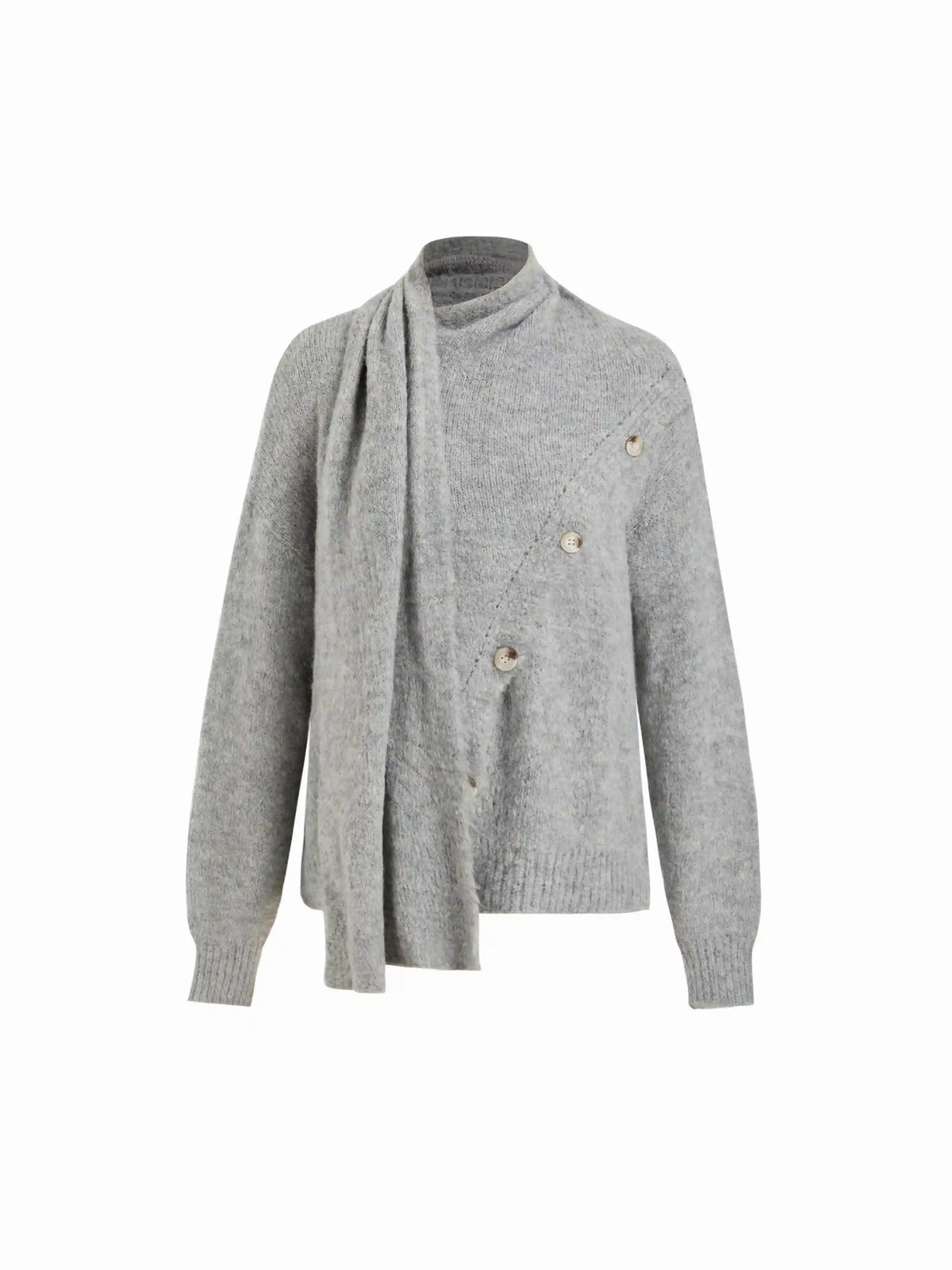 Wool-blend Stand Collar Long Sleeve Oversized Top With Scarf