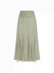 Textured Mid Rise Lace Patched Mermaid Midi Skirt